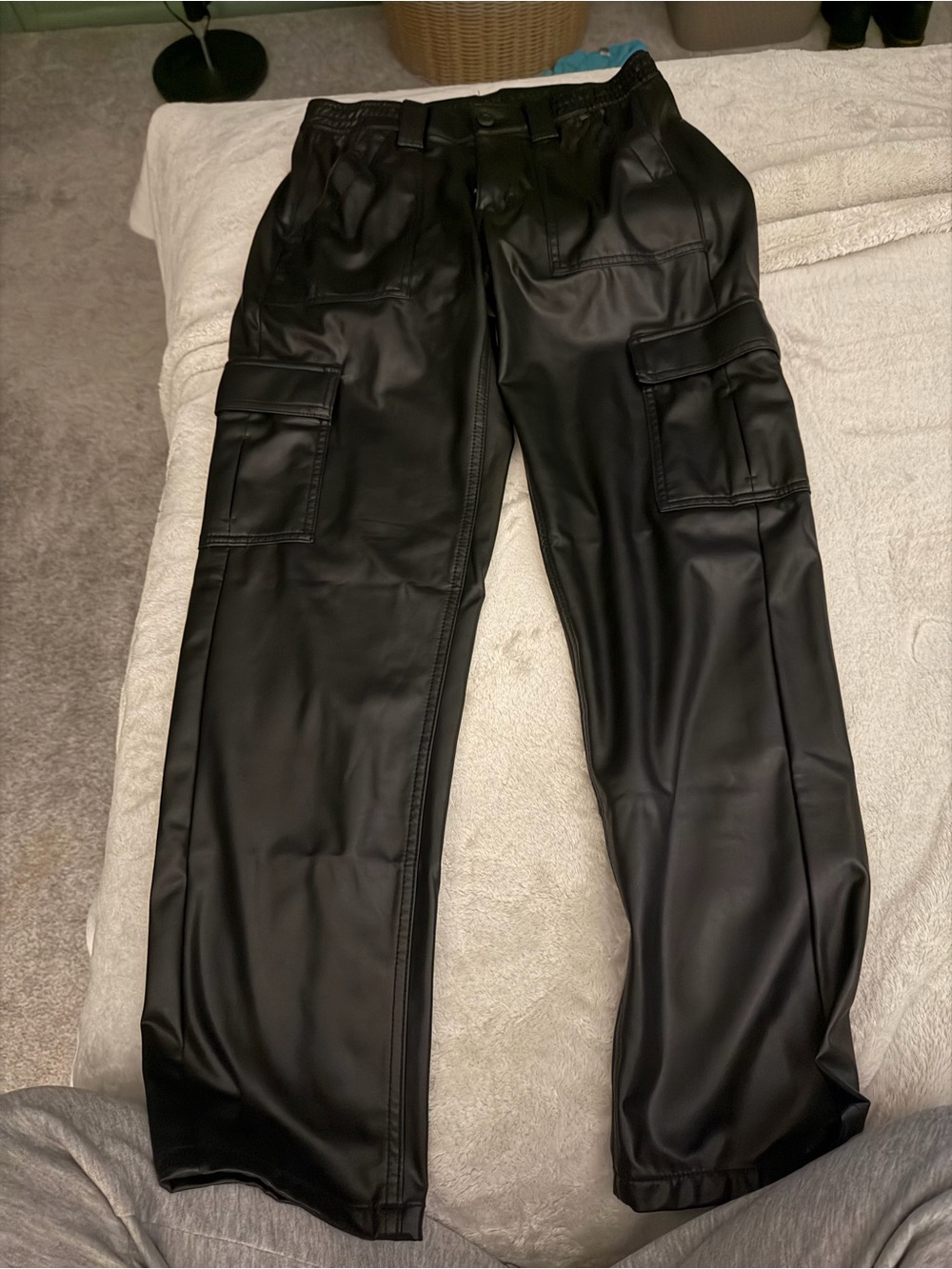American Eagle Outfitters Black Faux Leather Cargo Pants